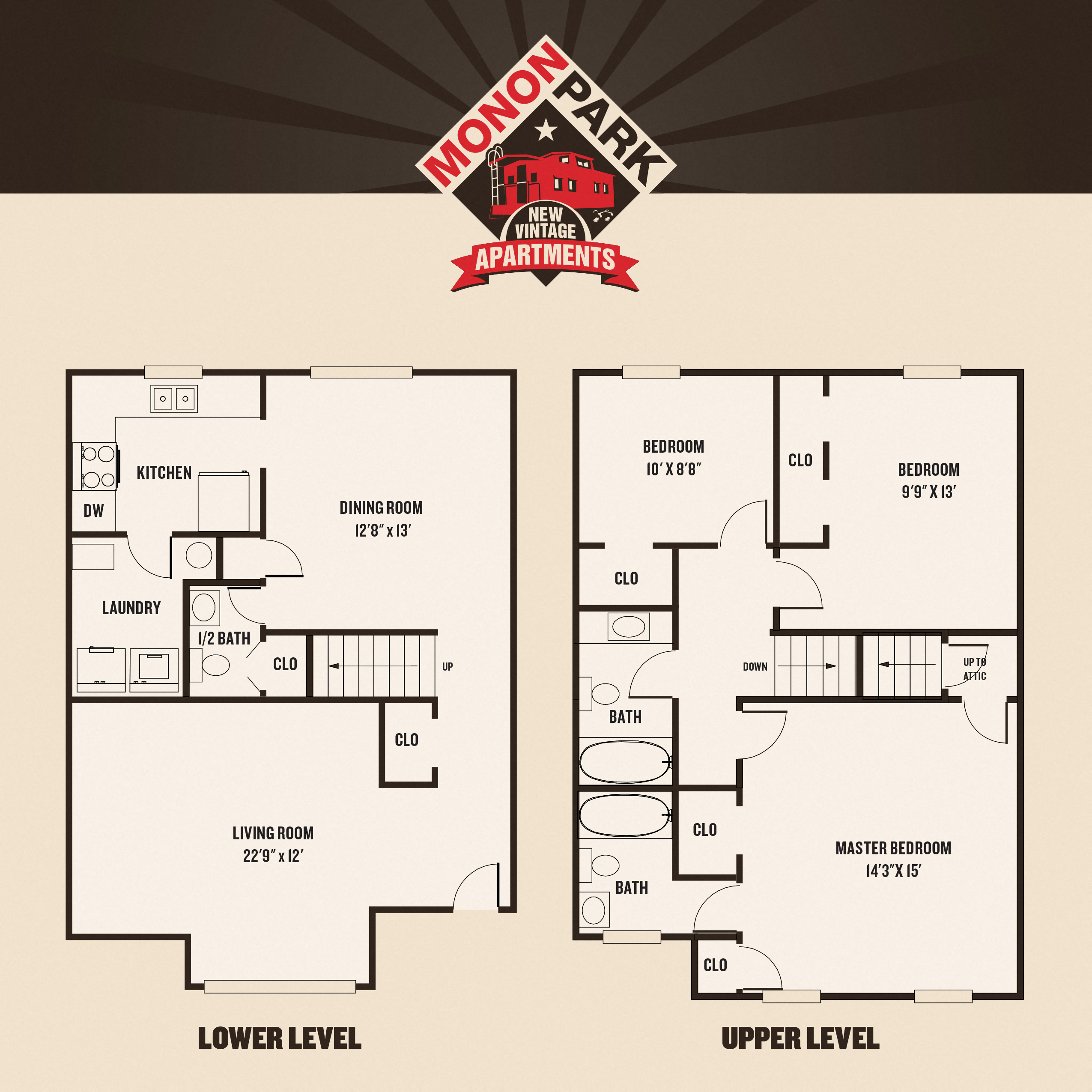 Floor plan for 3 beds, 2.5 baths, 1396 sqft